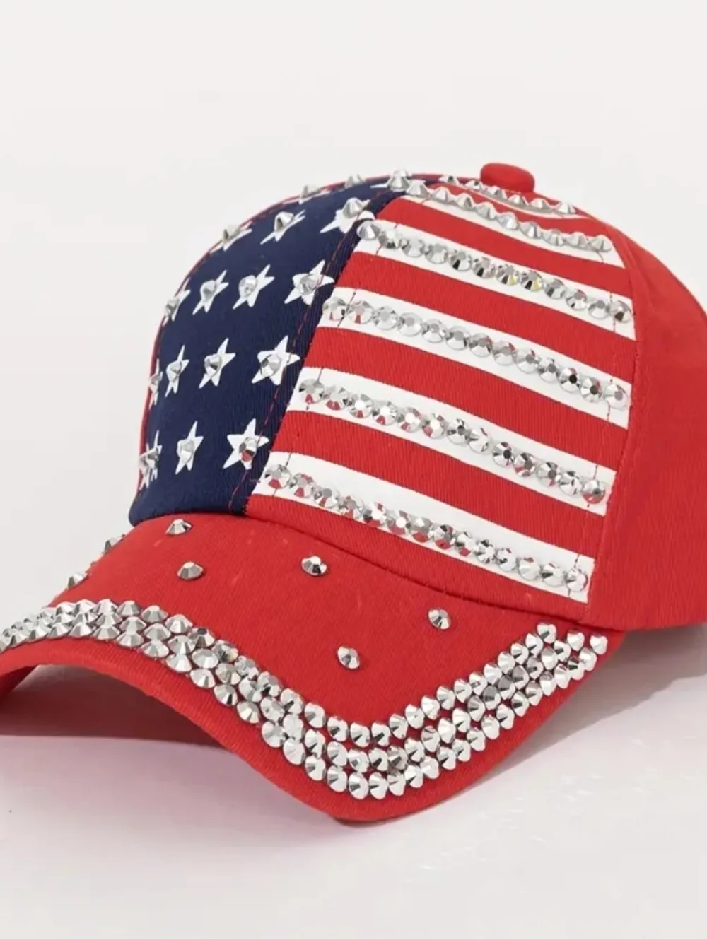 Unisex American Flag Rhinestone Baseball Cap - Red Blue & White